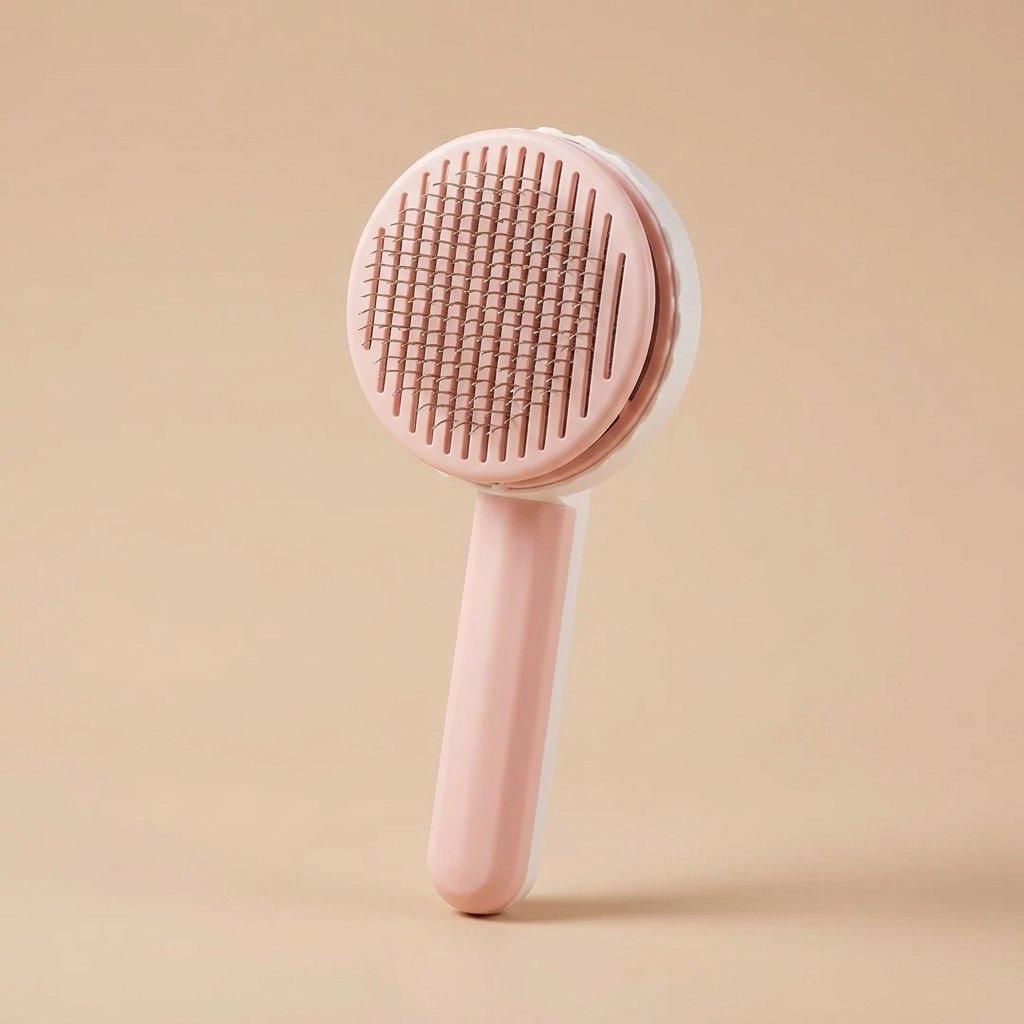 White and pink self-cleaning slicker brush upright studio product shot
