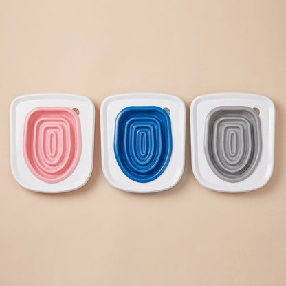 Casa Michi cat toilet trainer inserts in pink blue and gray on white frames, all colors
