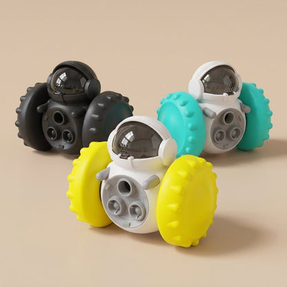 Treat dispenser toys regrouped, yellow teal and black wheeled robot styles