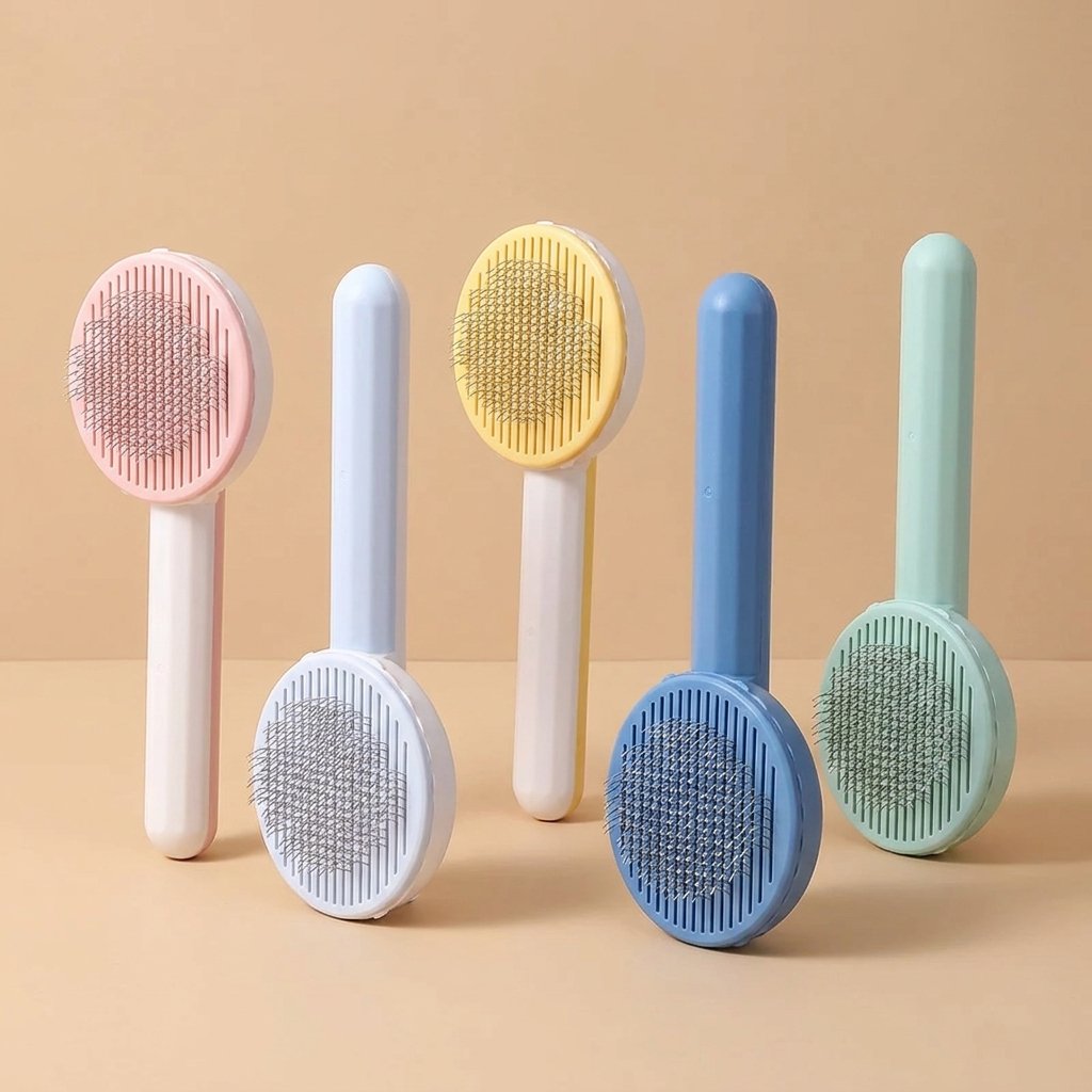 Five pastel self-cleaning slicker brushes, pink yellow mint blue and dusty blue