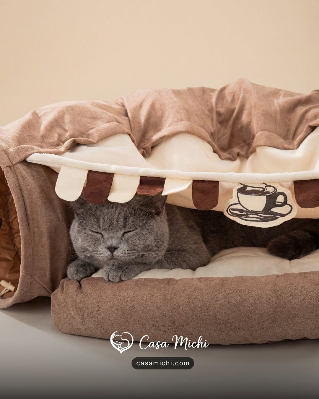 Cat tunnel bed color variant with dual tunnels and canopy flap