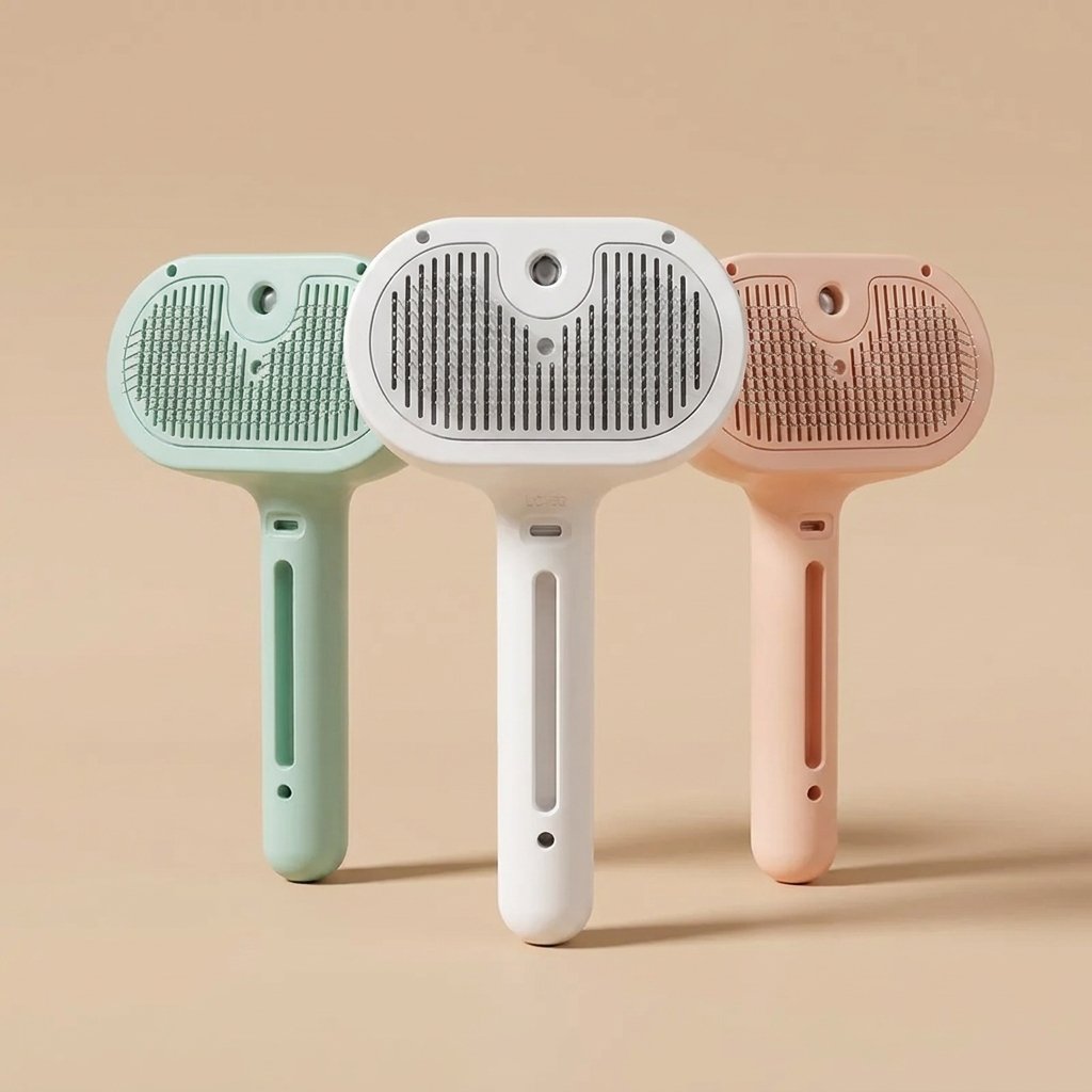 Casa Michi steam grooming brush all colors board, green white and pink front view