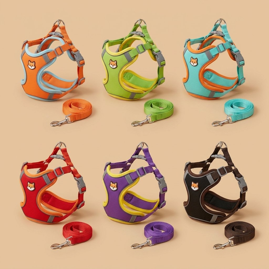 Casa Michi mesh harness all colors board with reflective piping and breed chest patches