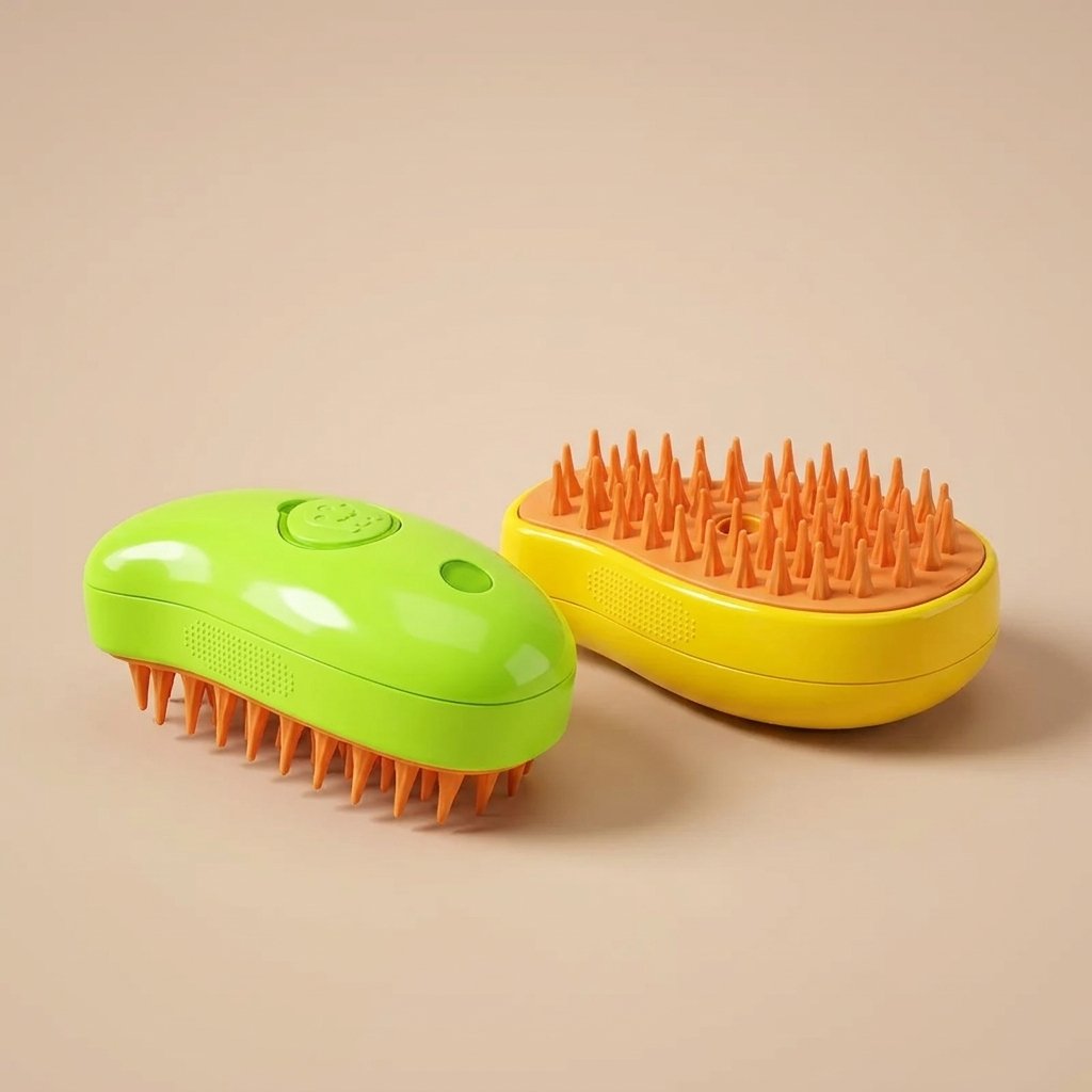 Green and yellow steamy cat brush pair alternate studio angle